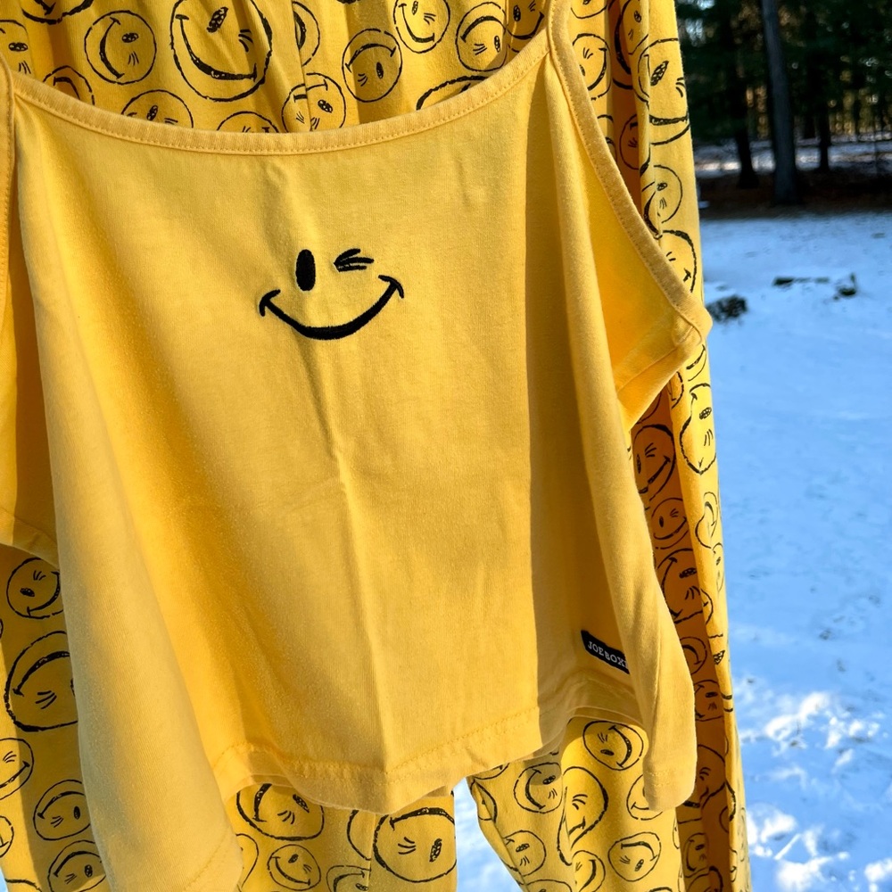90s Joe Boxer Smiley Face Pajamas 2-Piece Set Womenโs Size XL - Picture 2 of 15
